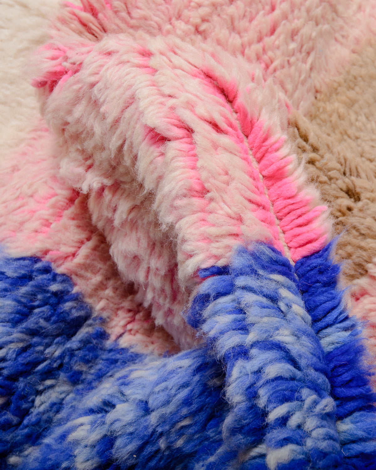 Modern, designer, handcrafted Berber rug from Morocco. Beniourain carpet with beautiful colours and patterns and fluffy wool texture.